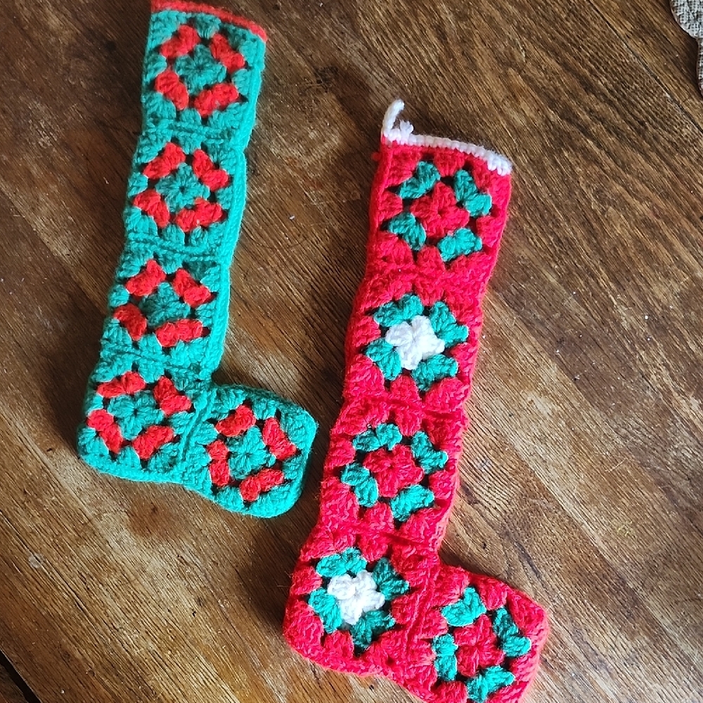 2 Handmade Crochet Holiday Stockings